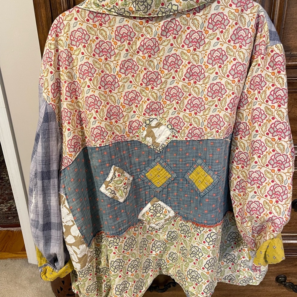 Boho Patchwork Floral & Plaid Jacket - Yellow/Gray - Picture 3 of 4